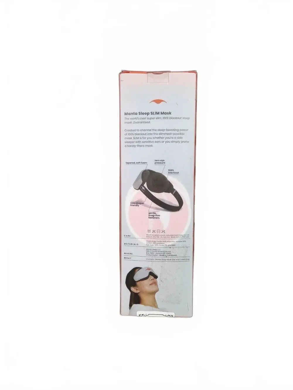 Manta Sleep Slim Mask Ultra-Light Blackout Eye Mask Adjustable Eye Cups NIB NWT